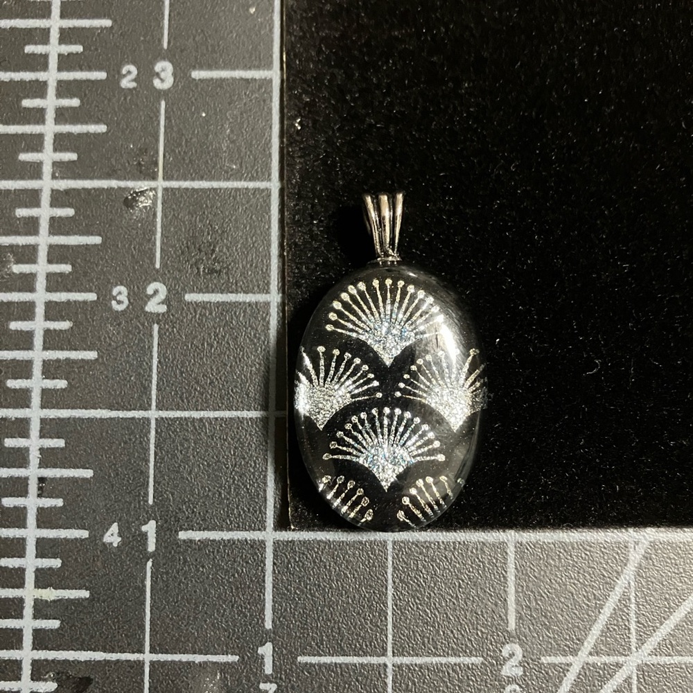 Elegant Black fused glass and Silver Pendant